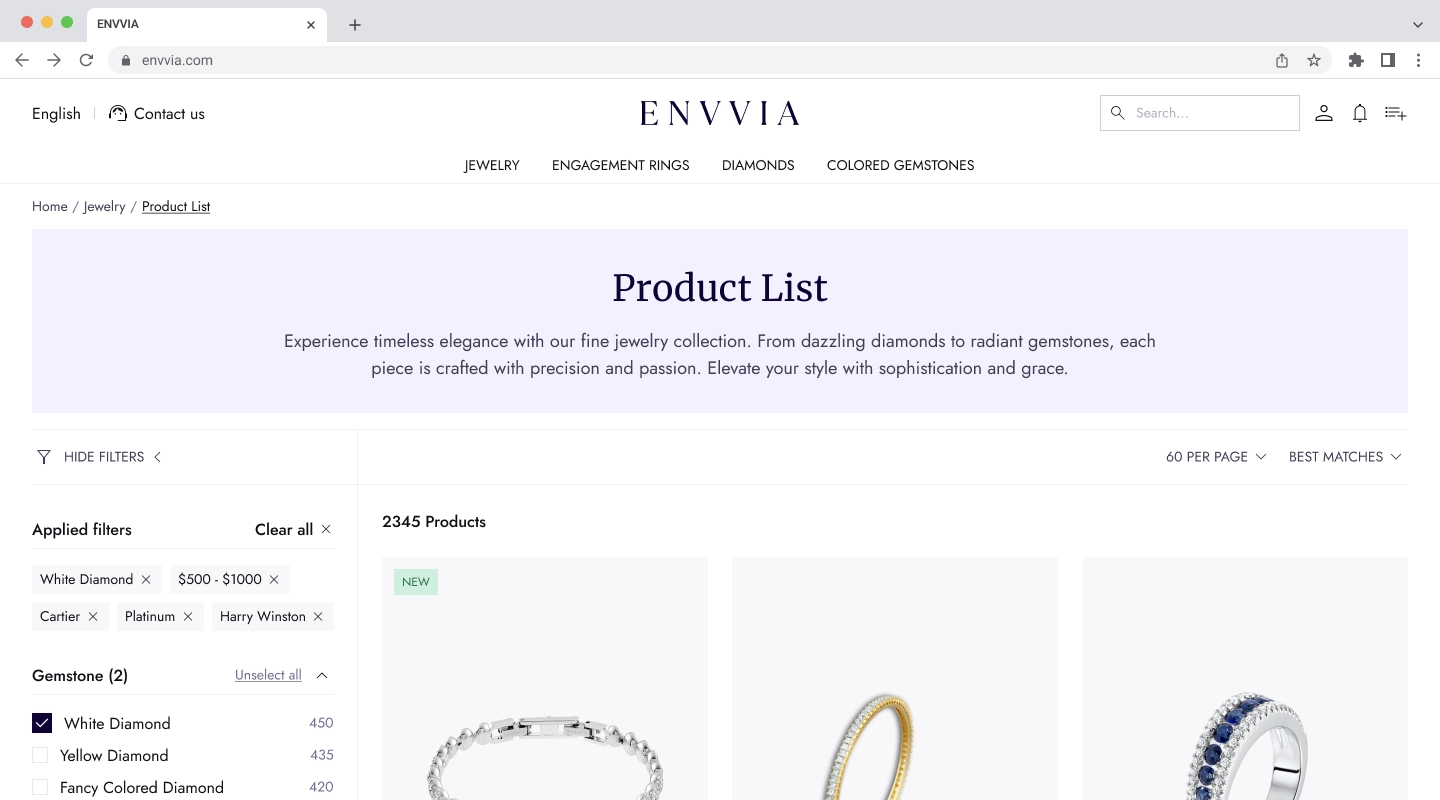 Screenshot: Product List Desktop